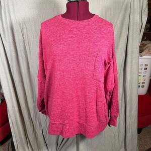 Zenana Women's Plus Size XL Brushed Melange Hacci Oversized Pocket Sweater in Be